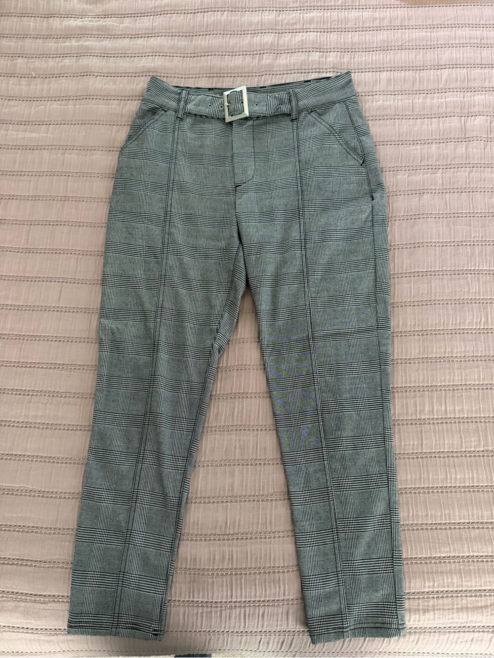 Free People Gray Glen Plaid Tailored Trousers with Belt